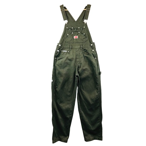 Vintage Revolt Olive Green Overalls Women's Bib Denim Carpenter Workwear Pants M - Picture 1 of 11